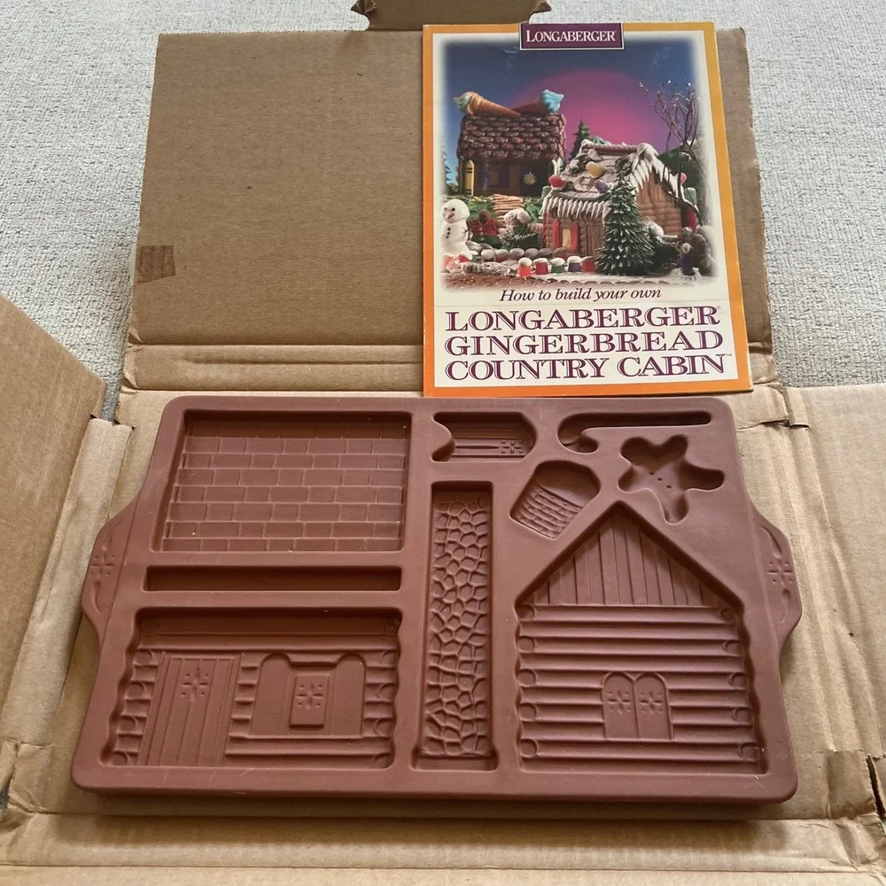 Longaberger Pottery 1996 Gingerbread Country Cabin Mold Baking Stone with Box